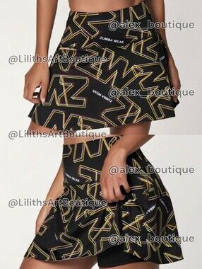 Zumba ZW Skort Shorts Bold Black Multicolor Logo Print Size S (E002)